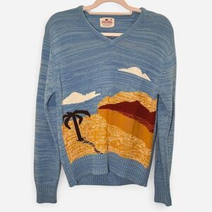 Vintage Scenic Beach Clouds Palm Tree Knit Sweater M | Unisex Retro